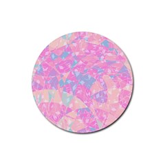 Pink Blue Peach Color Mosaic Rubber Coaster (round)  by SpinnyChairDesigns