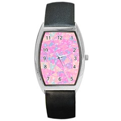 Pink Blue Peach Color Mosaic Barrel Style Metal Watch by SpinnyChairDesigns