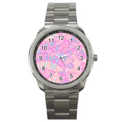 Pink Blue Peach Color Mosaic Sport Metal Watch by SpinnyChairDesigns