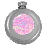 Pink Blue Peach Color Mosaic Round Hip Flask (5 oz) Front