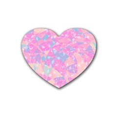 Pink Blue Peach Color Mosaic Rubber Coaster (heart)  by SpinnyChairDesigns