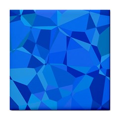 Electric Blue Geometric Pattern Tile Coaster by SpinnyChairDesigns