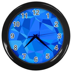 Electric Blue Geometric Pattern Wall Clock (black) by SpinnyChairDesigns