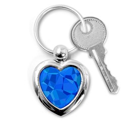 Electric Blue Geometric Pattern Key Chain (heart) by SpinnyChairDesigns