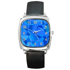 Electric Blue Geometric Pattern Square Metal Watch by SpinnyChairDesigns