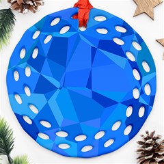 Electric Blue Geometric Pattern Ornament (round Filigree) by SpinnyChairDesigns