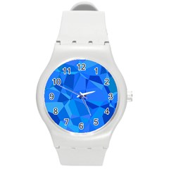 Electric Blue Geometric Pattern Round Plastic Sport Watch (m) by SpinnyChairDesigns