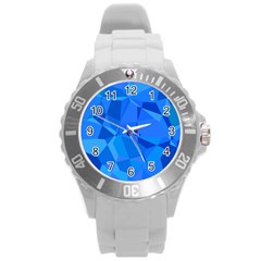 Electric Blue Geometric Pattern Round Plastic Sport Watch (l) by SpinnyChairDesigns