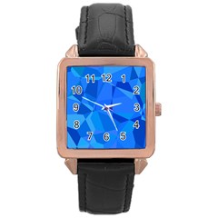 Electric Blue Geometric Pattern Rose Gold Leather Watch  by SpinnyChairDesigns