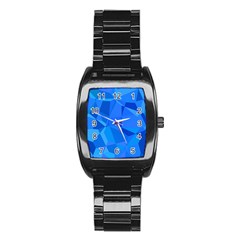 Electric Blue Geometric Pattern Stainless Steel Barrel Watch by SpinnyChairDesigns