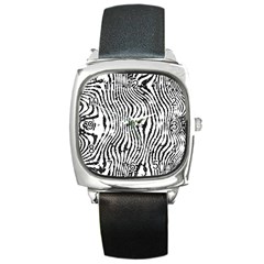 Zebra Print Stripes Square Metal Watch by SpinnyChairDesigns