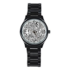 Zebra Print Stripes Stainless Steel Round Watch by SpinnyChairDesigns