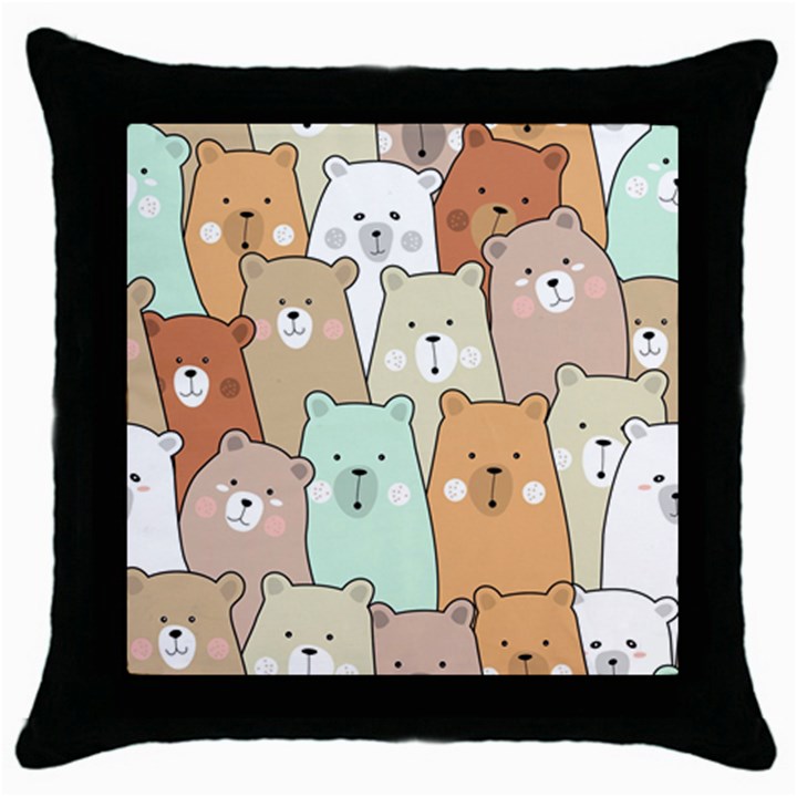 Colorful-baby-bear-cartoon-seamless-pattern Throw Pillow Case (Black)