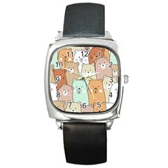 Colorful-baby-bear-cartoon-seamless-pattern Square Metal Watch by Sobalvarro