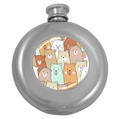 Colorful-baby-bear-cartoon-seamless-pattern Round Hip Flask (5 Oz) by Sobalvarro