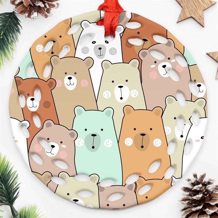 Colorful-baby-bear-cartoon-seamless-pattern Round Filigree Ornament (Two Sides)