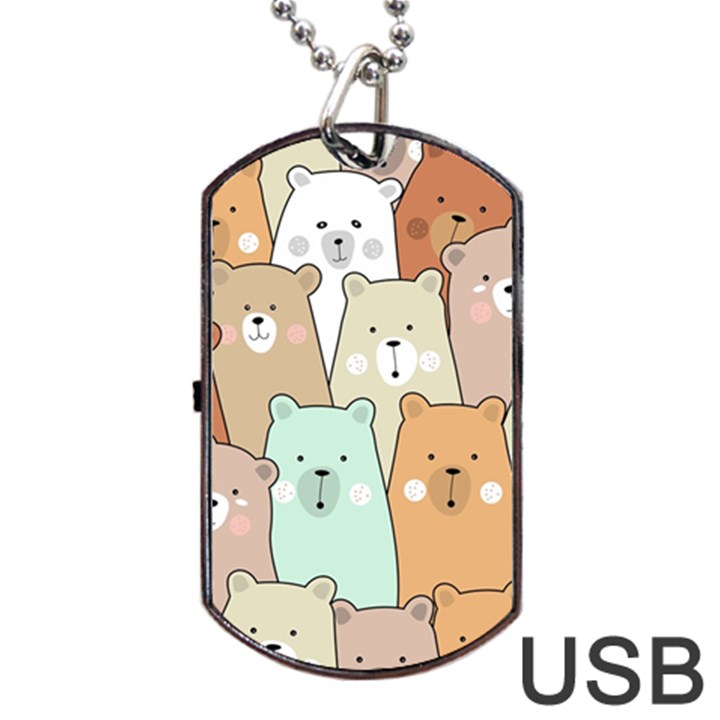 Colorful-baby-bear-cartoon-seamless-pattern Dog Tag USB Flash (Two Sides)