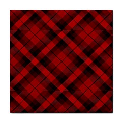 Red And Black Plaid Stripes Tile Coaster by SpinnyChairDesigns