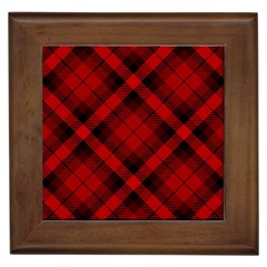 Red And Black Plaid Stripes Framed Tile by SpinnyChairDesigns