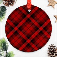 Red And Black Plaid Stripes Ornament (round) by SpinnyChairDesigns