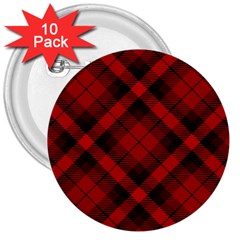 Red And Black Plaid Stripes 3  Buttons (10 Pack)  by SpinnyChairDesigns