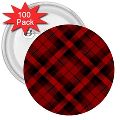 Red And Black Plaid Stripes 3  Buttons (100 Pack)  by SpinnyChairDesigns