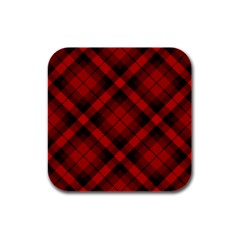 Red And Black Plaid Stripes Rubber Square Coaster (4 Pack)  by SpinnyChairDesigns