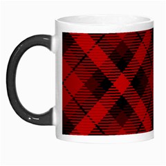 Red And Black Plaid Stripes Morph Mugs by SpinnyChairDesigns