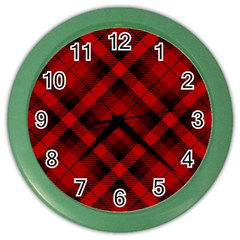 Red And Black Plaid Stripes Color Wall Clock by SpinnyChairDesigns