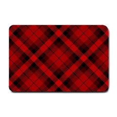 Red And Black Plaid Stripes Small Doormat  by SpinnyChairDesigns