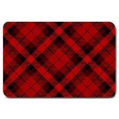 Red And Black Plaid Stripes Large Doormat  by SpinnyChairDesigns