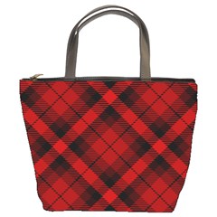 Red And Black Plaid Stripes Bucket Bag by SpinnyChairDesigns