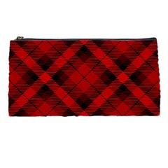 Red And Black Plaid Stripes Pencil Case by SpinnyChairDesigns