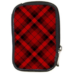 Red And Black Plaid Stripes Compact Camera Leather Case by SpinnyChairDesigns