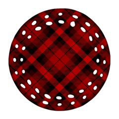 Red And Black Plaid Stripes Round Filigree Ornament (two Sides) by SpinnyChairDesigns