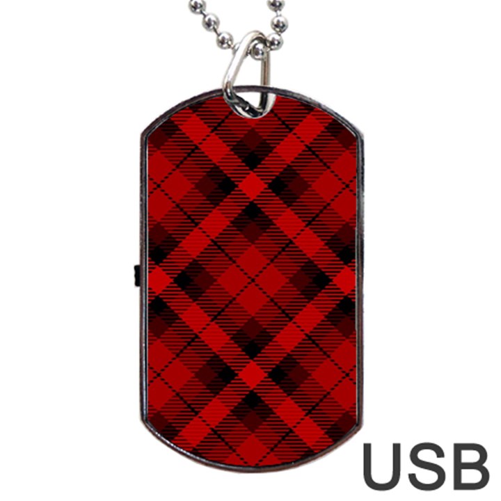 Red and Black Plaid Stripes Dog Tag USB Flash (One Side)