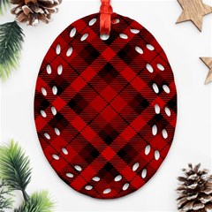 Red And Black Plaid Stripes Oval Filigree Ornament (two Sides) by SpinnyChairDesigns