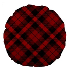 Red And Black Plaid Stripes Large 18  Premium Round Cushions by SpinnyChairDesigns