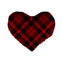 Red And Black Plaid Stripes Standard 16  Premium Heart Shape Cushions by SpinnyChairDesigns