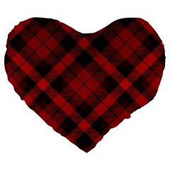 Red And Black Plaid Stripes Large 19  Premium Heart Shape Cushions by SpinnyChairDesigns