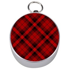 Red And Black Plaid Stripes Silver Compasses by SpinnyChairDesigns