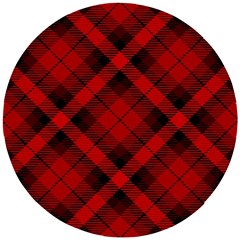 Red And Black Plaid Stripes Wooden Puzzle Round by SpinnyChairDesigns