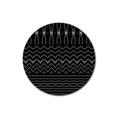 Black And White Minimalist Stripes  Rubber Round Coaster (4 Pack)  by SpinnyChairDesigns