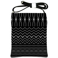 Black And White Minimalist Stripes  Shoulder Sling Bag by SpinnyChairDesigns