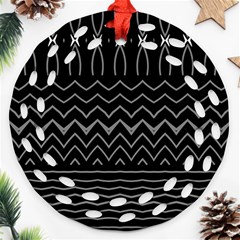 Black And White Minimalist Stripes  Ornament (round Filigree) by SpinnyChairDesigns