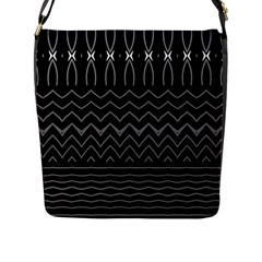 Black And White Minimalist Stripes  Flap Closure Messenger Bag (l) by SpinnyChairDesigns