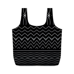 Black And White Minimalist Stripes  Full Print Recycle Bag (m) by SpinnyChairDesigns