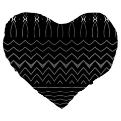 Black And White Minimalist Stripes  Large 19  Premium Flano Heart Shape Cushions by SpinnyChairDesigns