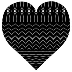 Black And White Minimalist Stripes  Wooden Puzzle Heart by SpinnyChairDesigns