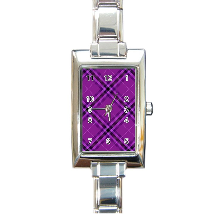 Purple and Black Plaid Rectangle Italian Charm Watch